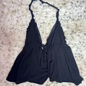Forever 21 tank top open tie up ribbon 🎀 front halter black cute flowy boho